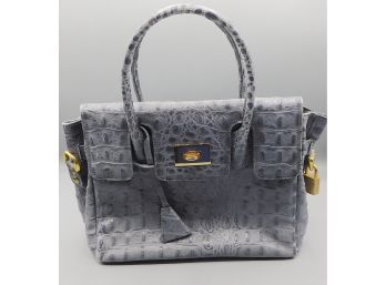 Classy Made In France Grey Alligator Skin Purse With Gold Accents