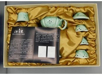 Celadon Delicate Porcelain Tea Set With 6 Teacups