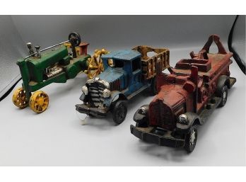 Antique Metal Toy Trucks And Tractor - Lot Of 3