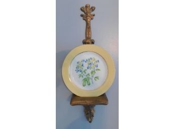 Andrea By Sadek Yellow Rimmed Floral Plates With Wall Mounted Display Shelves - Pair Of 2
