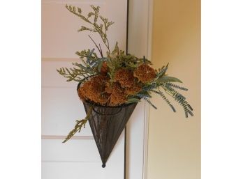 Decorative Faux Flowers With Cone Shaped Metal Planter