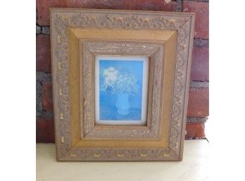 Blue Toned Floral Artwork In Antique Wooden Frame