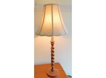 Hand Carved Wooden Lamp With Floral Lampshade