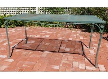 Vintage Green Wrought Iron Patio Table With Leaf Design