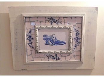 Decorative Vintage Shoe Blue And White Artwork With Mosaic Style  Outline
