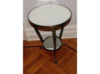 Mirrored Top Pedestal Side Table With Decorative Metal Base