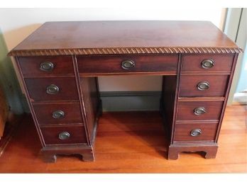 Vintage Dark Wooden Desk With 7 Drawers