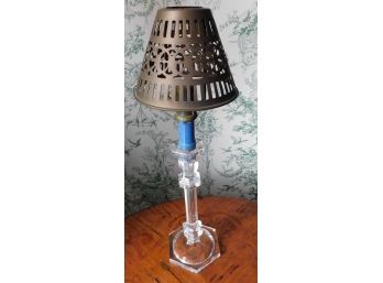 Decorative Cut Glass Candle Lamp With Metal Shade