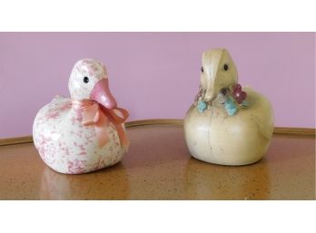 Decorative Yellow And Pink Decorative Wooden Ducks
