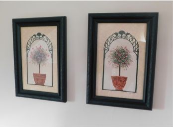 Decorative Floral Artworks In Wooden Frames - Pair Of 2