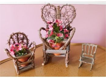 Miniature Decorative Rocking Chairs With Flowers - Lot Of 3