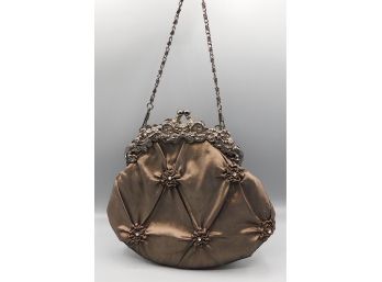 Vintage Stylish Brown  Evening Bag With Metal Clasp
