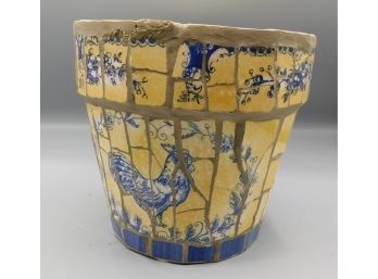 Yellow And Blue Mosaic Inspired Ceramic Planter