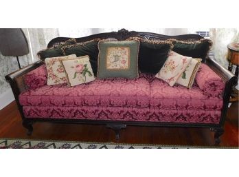 Antique Rattan Style Sofa With Removable Cushions And Throw Pillows