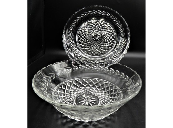 Cut Glass Plate And Bowl - Set Of 2
