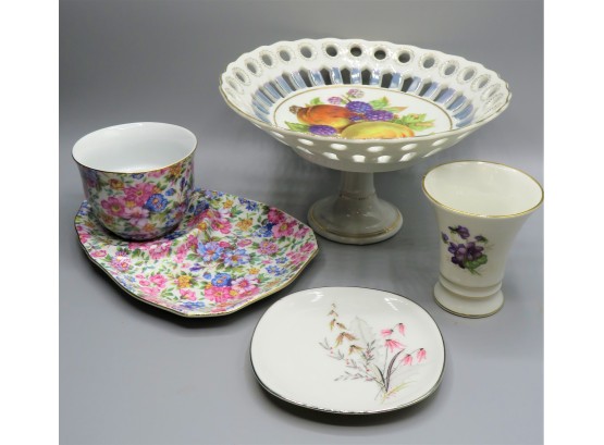 Royal Halsey Cake Stand, Schumann Germany Vase, Schwarzennammer Plate & ND Floral Cup/saucer - Assorted Set