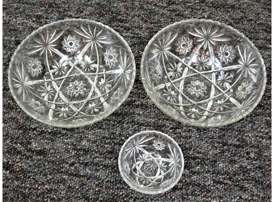 Matching Cut Glass Bowls - Set Of 3
