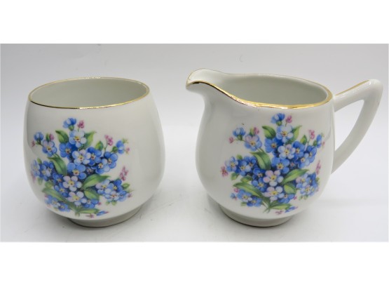 Schuman Germany Blue Floral Creamer And Sugar Bowl - Set Of 2
