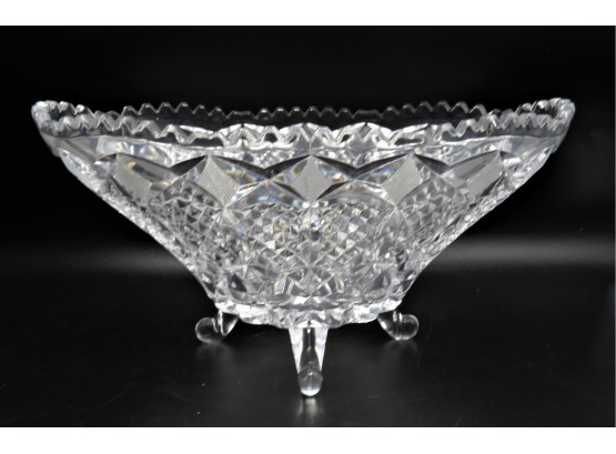 Elegant Oval Footed Cut Glass Crystal Bowl
