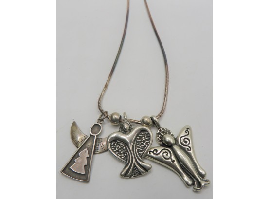 Angel 3-charm Sterling Silver Necklace