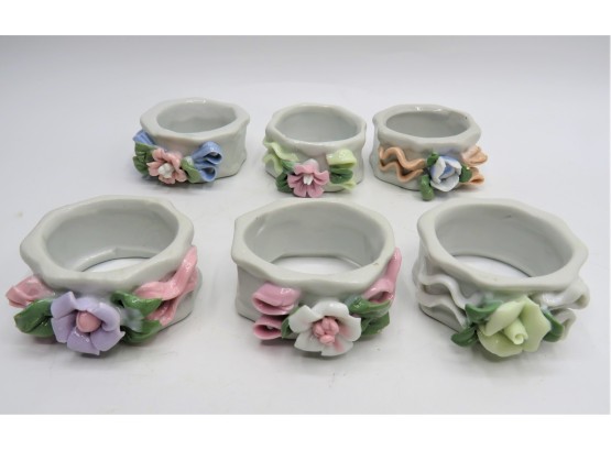 Floral Porcelain Napkin Holders - Set Of 6