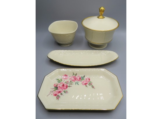 Lenox Bowl, Bowl With Lid, Butter Dish & Floral Dish - Assorted Set Of 4