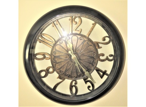 Stylish Large Numbered Battery Operated Wall Clock 14'Diameter Gold/Bronze Colored Accents.