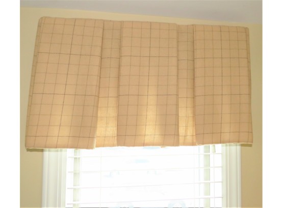 Adorable Tan Check Valance Curtains Attached To Wood Frame