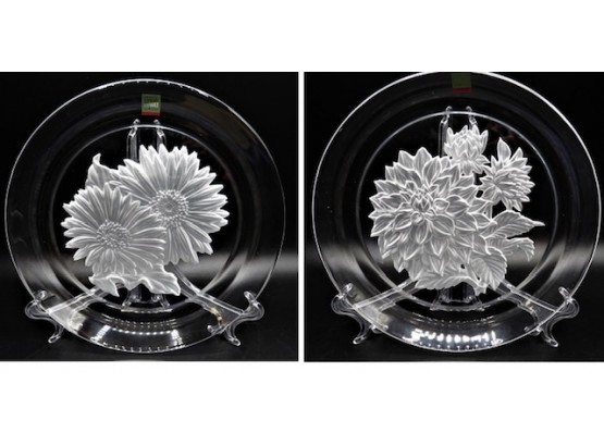 Crystal Hoya Floral Plates - Set Of 2 In Original Boxes