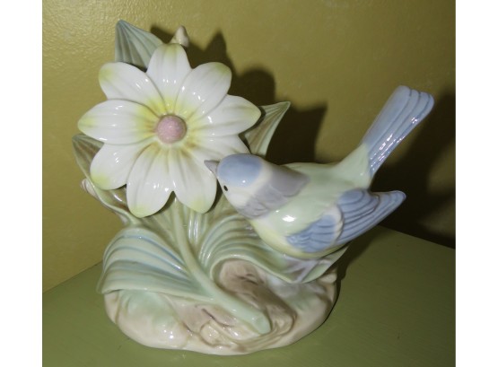 Delicate Ceramic Bird With Flower Figurine
