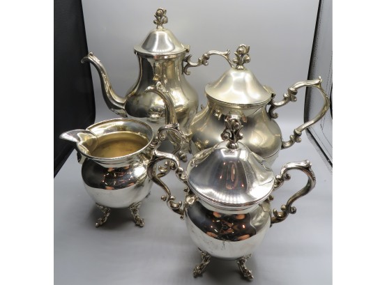 English Silver Manufacturing Corp., Silver On Copper Teapot, Coffee Pot, Sugar Bowl & Creamer