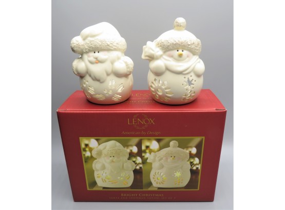 Lenox Bright Christmas Santa & Snowman Votives - New In Original Box