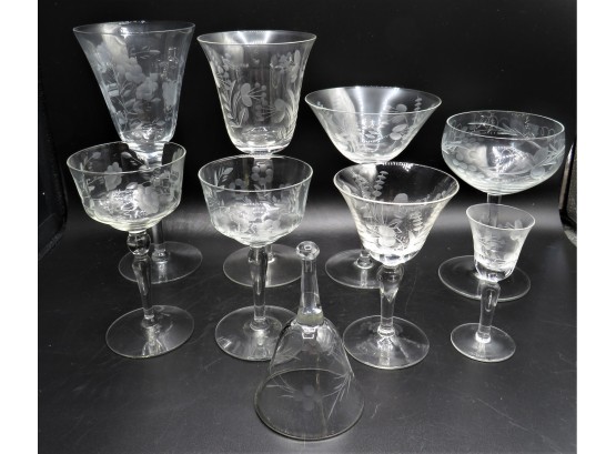Etched Glass Stemware Set Of Assorted Glasses - 51 Total Pieces