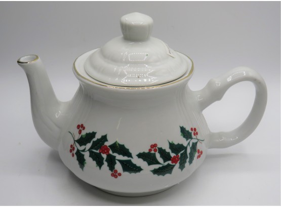 Holly Design Ceramic Tea Pot With Lid - New In Original Box