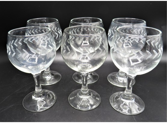 Etched Stemmed Wine Glasses - Set Of 6