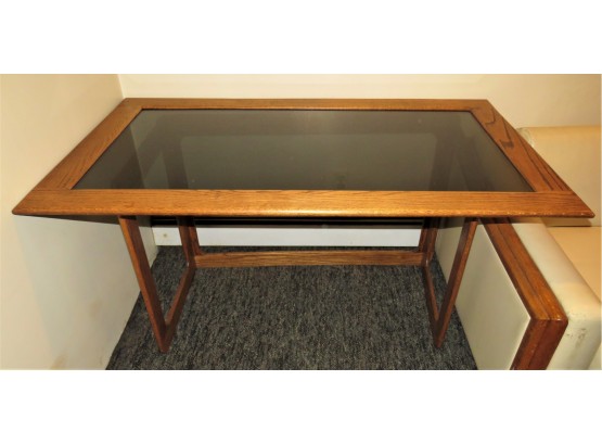 2-piece Wood Desk With Smoked-Glass Top