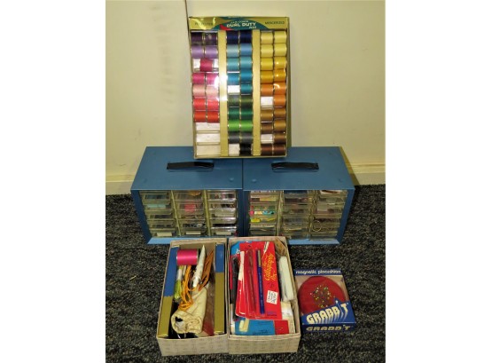 Assorted Sewing Supplies & Two Storage Organizers