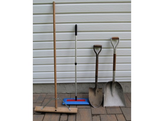 Assorted Set Of 4 - Push Broom, (2) Shovels & SNO BRUM