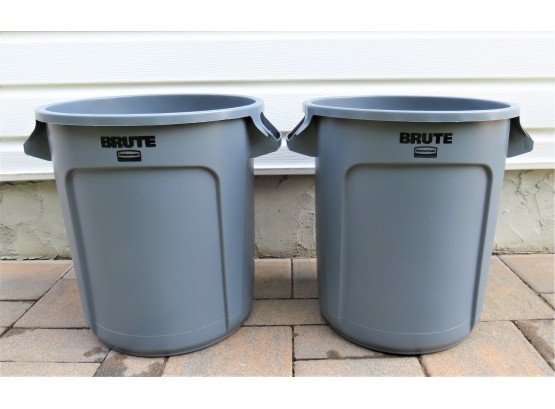 Rubbermaid Brute Gray Heavy Duty 10 Gallon Small Garbage Pails- Set Of 2 - NEW