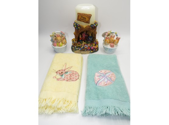 Assorted Lot Of Easter Decorations - Candles & Towels