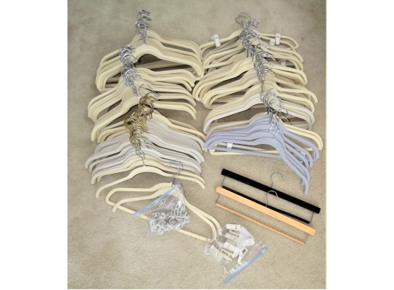 Assorted Tan & Gray Velvet Hangers & Wood Pants Hangers
