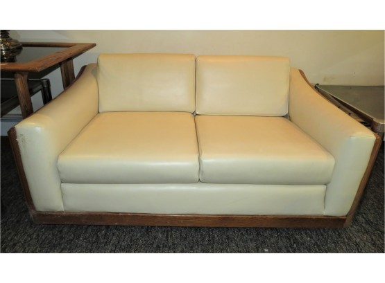 Ivory Loveseat With Wood Accents