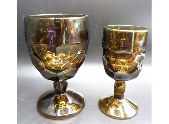 Amber Colored Glass Goblets - 2 Assorted Sets (total 16 Glasses)