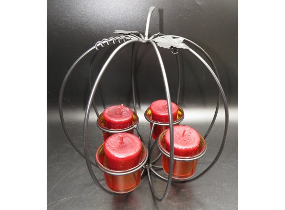 Decorative Pumpkin-shaped Candle Holder With 4 Red Candles