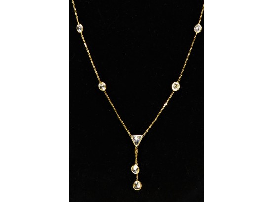 Elegant 14K Gold Necklace With Swarovski Crystals 16'L Weight: 3.1 Gram