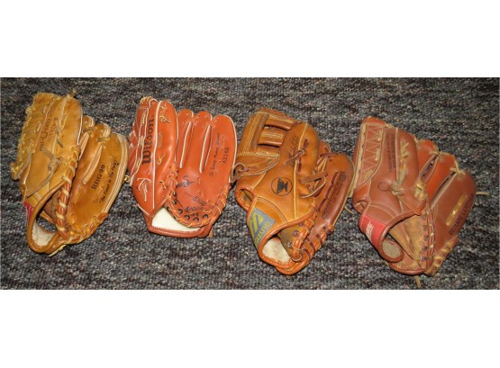 Baseball Mitts - Set Of 4 Regent, Rawlings, Mizuno & Wilson.