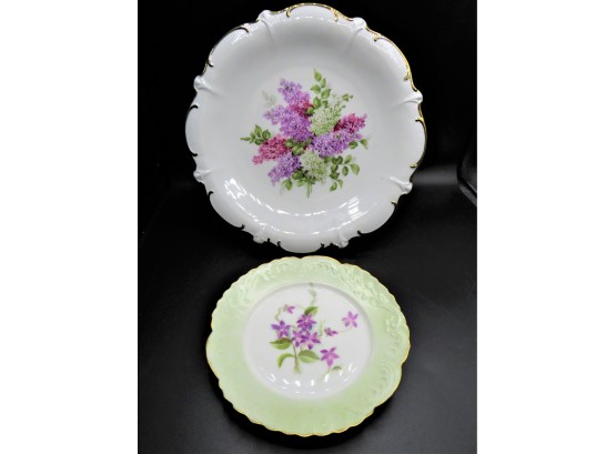 Schumann Arzberg Germany Golden Crown E & R 1886 Lilac Time Bowl & Green Trim Floral Bowl - Set Of 2