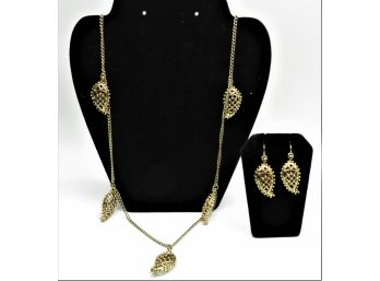 Classy Gold-tone Leaf Design Necklace And Matching Earrings