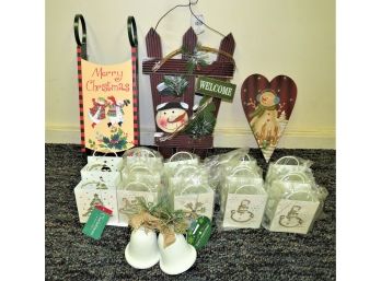 Assorted Lot Of Holiday Decorations - Sled, Wall Hanging, Tealight Holders & More