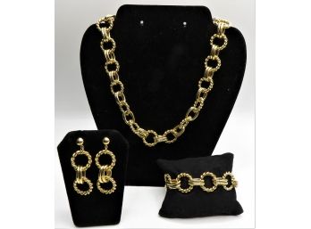 Gold-tone Matching Necklace, Earrings & Bracelet - Set Of 3